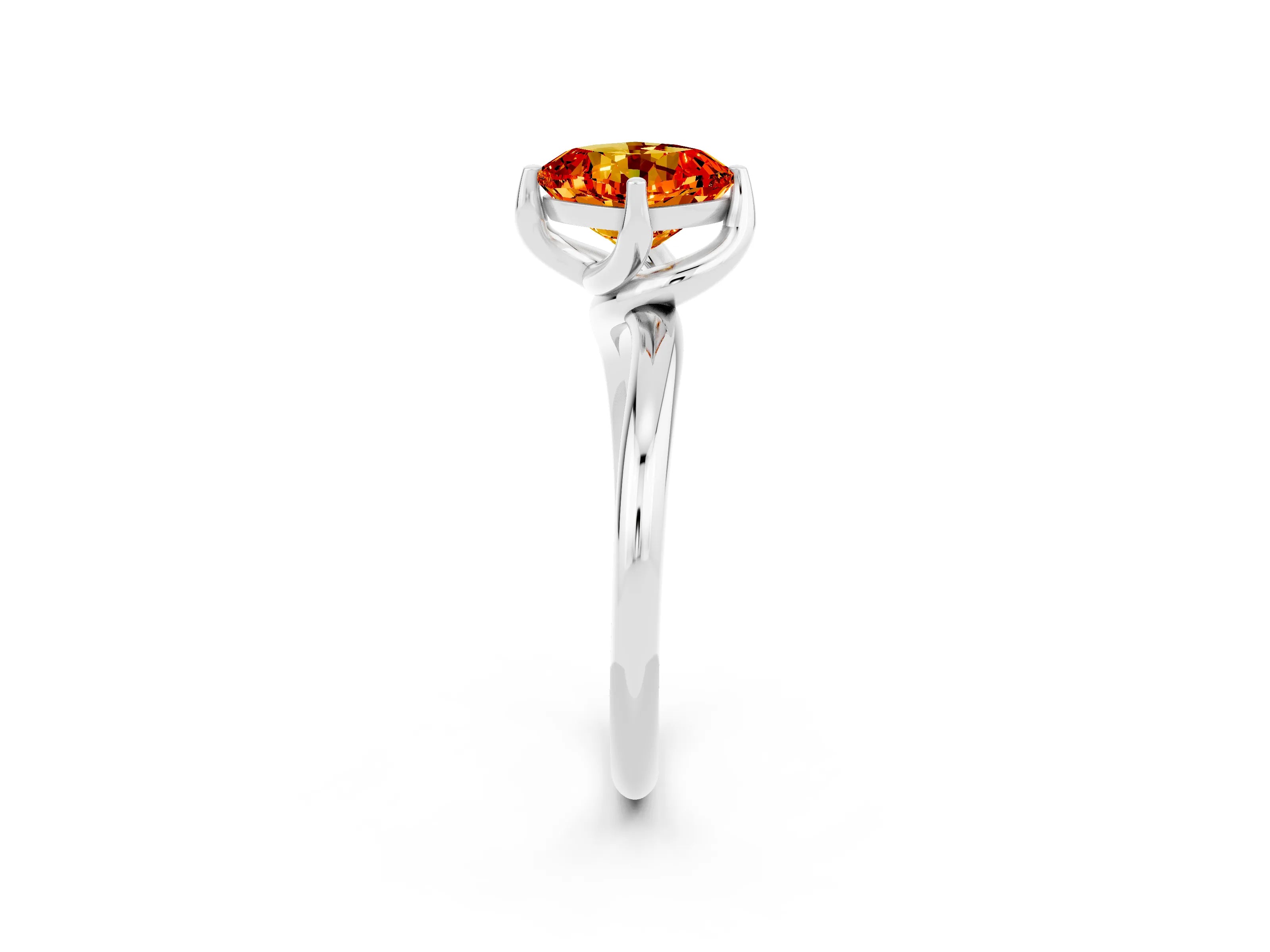White gold Cushion Cut Citrine Solitaire Engagement Ring with Four-Prong Setting and Classic Band_14