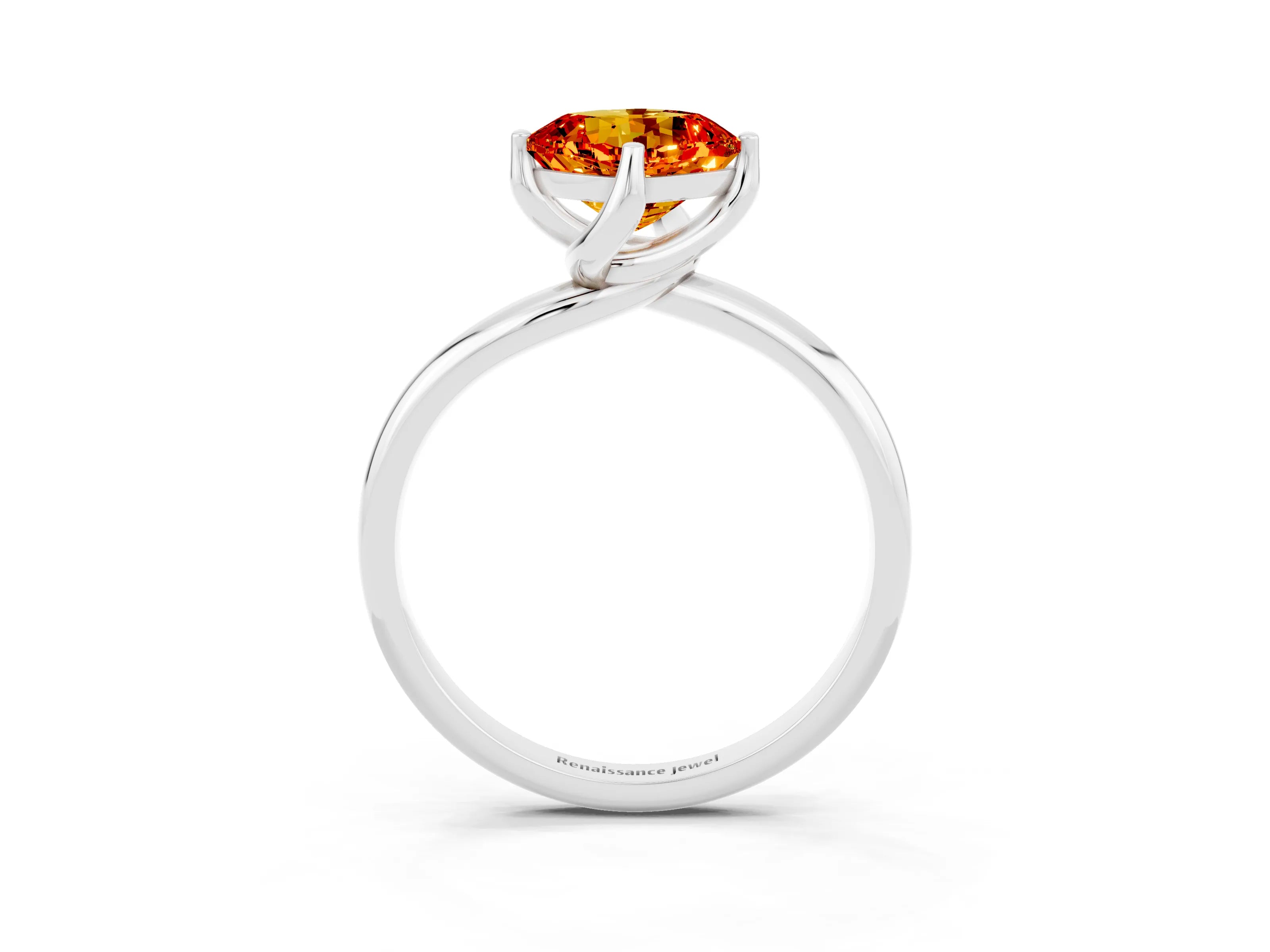 White gold Cushion Cut Citrine Solitaire Engagement Ring with Four-Prong Setting and Classic Band_15