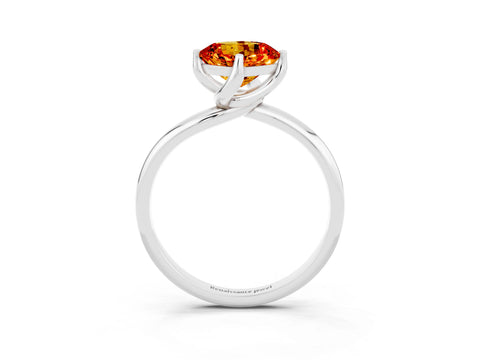 White gold Cushion Cut Citrine Solitaire Engagement Ring with Four-Prong Setting and Classic Band_15