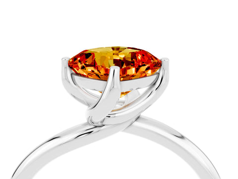 White gold Cushion Cut Citrine Solitaire Engagement Ring with Four-Prong Setting and Classic Band_16