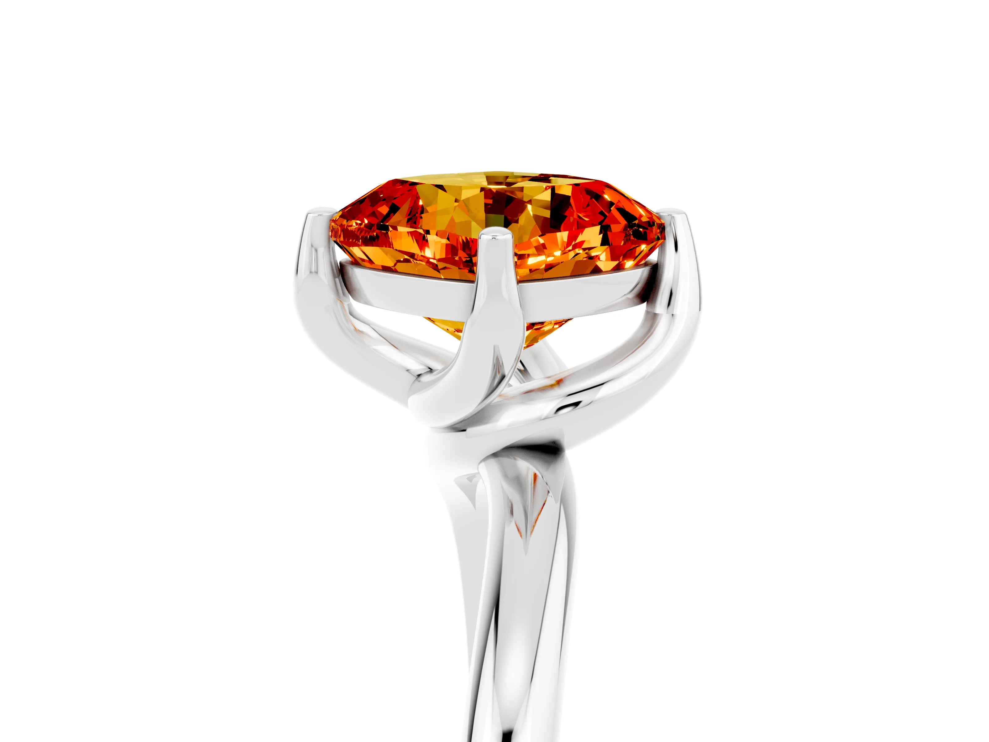 White gold Cushion Cut Citrine Solitaire Engagement Ring with Four-Prong Setting and Classic Band_17