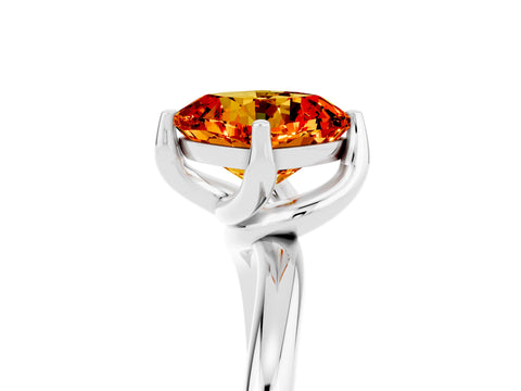 White gold Cushion Cut Citrine Solitaire Engagement Ring with Four-Prong Setting and Classic Band_17