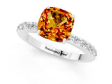 White gold Cushion Cut Citrine Solitaire Engagement Ring with Pavé Band and Four-Prong Setting_1