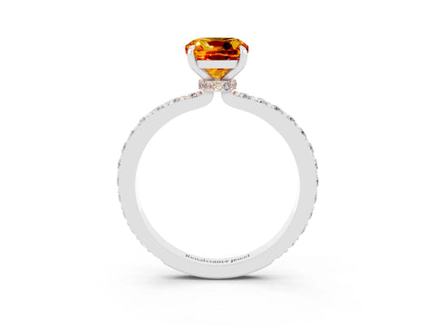White gold Cushion Cut Citrine Solitaire Engagement Ring with Pavé Band and Four-Prong Setting_3