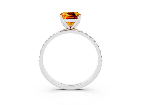 White gold Cushion Cut Citrine Solitaire Engagement Ring with Pavé Band and Prong Setting_3