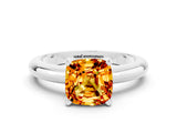 White gold Cushion Cut Citrine Solitaire Engagement Ring with Round Band and Four-Prong Setting