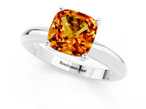 White gold Cushion Cut Citrine Solitaire Engagement Ring with Round Band and Four-Prong Setting_1