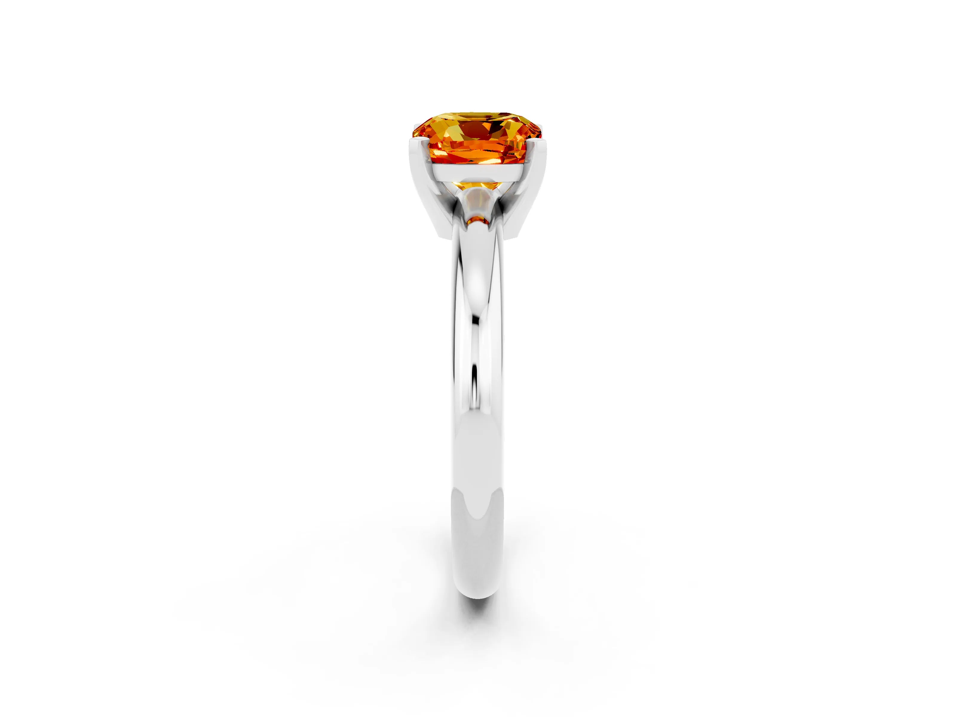 White gold Cushion Cut Citrine Solitaire Engagement Ring with Round Band and Four-Prong Setting_2