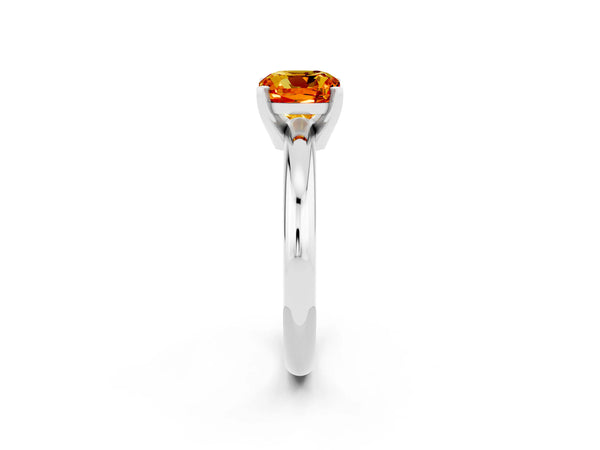 White gold Cushion Cut Citrine Solitaire Engagement Ring with Round Band and Four-Prong Setting