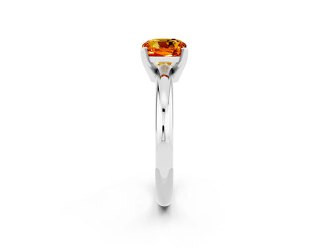 White gold Cushion Cut Citrine Solitaire Engagement Ring with Round Band and Four-Prong Setting_2