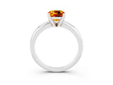 White gold Cushion Cut Citrine Solitaire Engagement Ring with Round Band and Four-Prong Setting_3