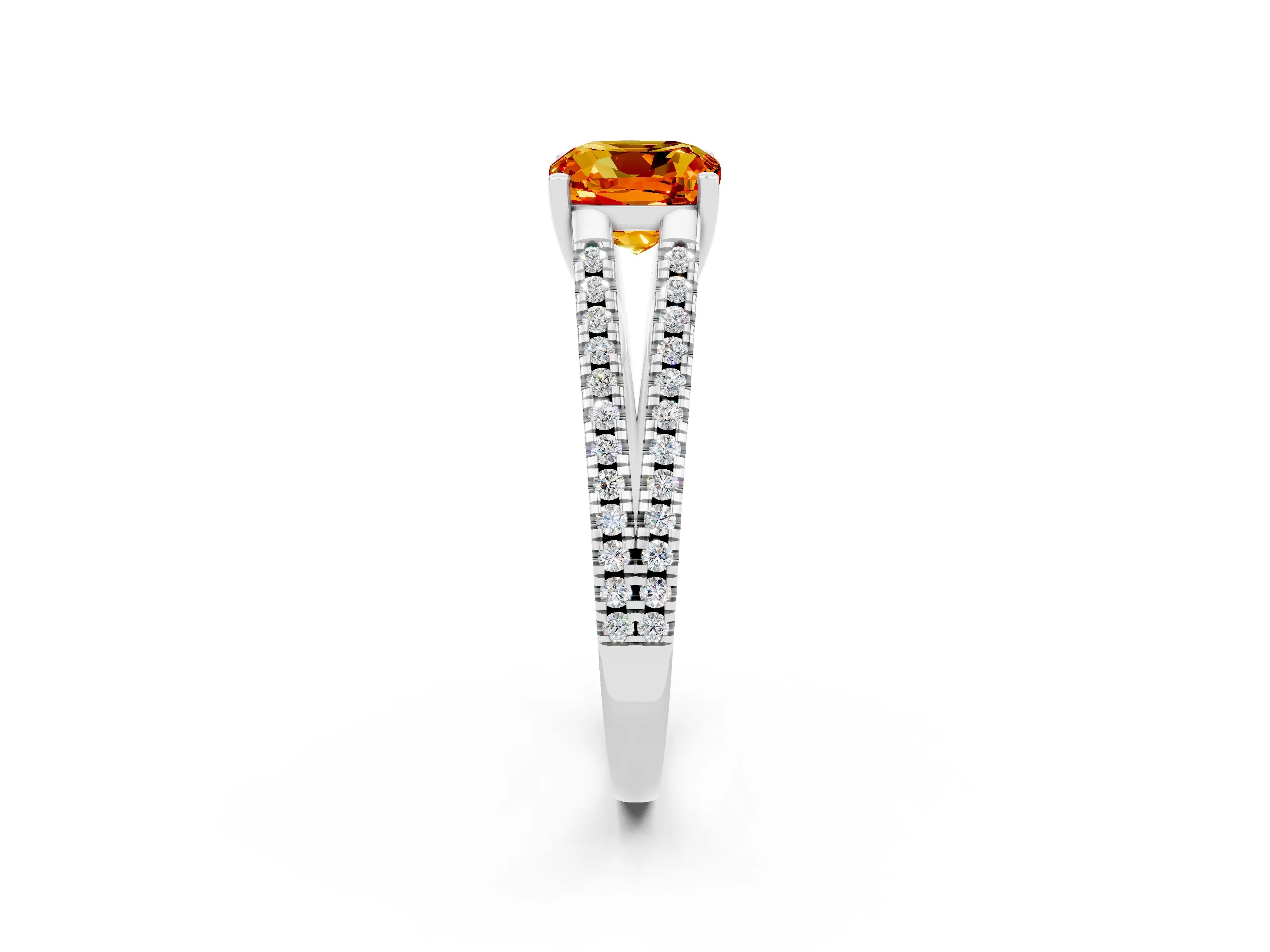 White gold Cushion Cut Citrine Solitaire Engagement Ring with Split Shank Pavé Band_2