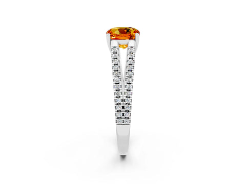 White gold Cushion Cut Citrine Solitaire Engagement Ring with Split Shank Pavé Band_2