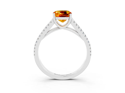 White gold Cushion Cut Citrine Solitaire Engagement Ring with Split Shank Pavé Band_3