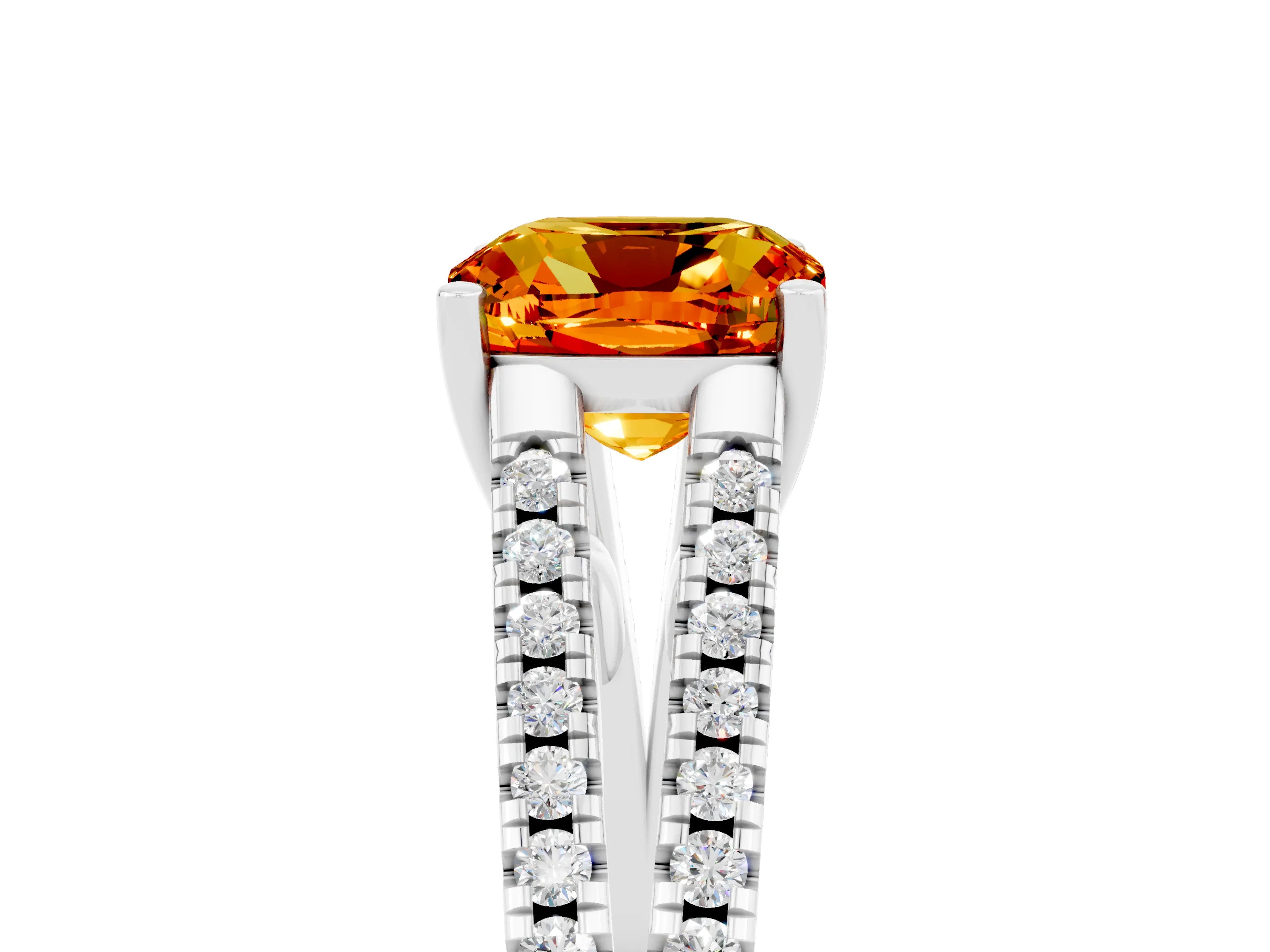 White gold Cushion Cut Citrine Solitaire Engagement Ring with Split Shank Pavé Band_5