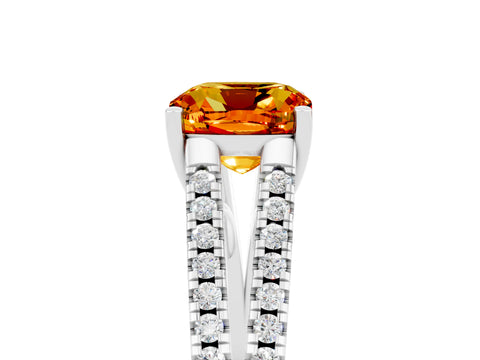 White gold Cushion Cut Citrine Solitaire Engagement Ring with Split Shank Pavé Band_5