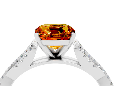 White gold Cushion Cut Citrine Solitaire Engagement Ring with Twisted Pavé Band and Four-Prong Setting_16