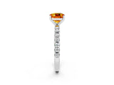 White gold Cushion Cut Citrine Solitaire Pavé Band with Four-Prong Setting_2