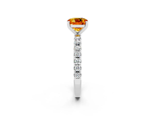 Silver Cushion Cut Citrine Solitaire Pavé Band with Four-Prong Setting