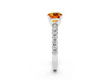White gold Cushion Cut Citrine Solitaire Pavé Engagement Ring with Round Band and Prong Setting_14