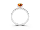 White gold Cushion Cut Citrine Solitaire Pavé Engagement Ring with Round Band and Prong Setting_15