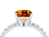 White gold Cushion Cut Citrine Solitaire Pavé Engagement Ring with Round Band and Prong Setting_16