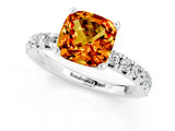White gold Cushion Cut Citrine Solitaire Pavé Engagement Ring with Round Band and Prong Setting_91