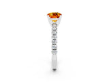 White gold Cushion Cut Citrine Solitaire Pavé Engagement Ring with Round Band and Prong Setting_92
