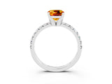 White gold Cushion Cut Citrine Solitaire Pavé Engagement Ring with Round Band and Prong Setting_93