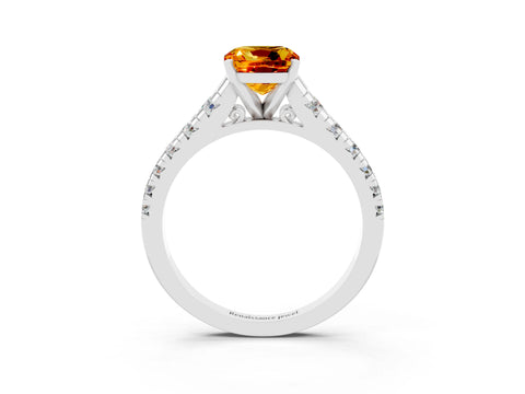 White gold Cushion Cut Citrine Solitaire Ring with Cathedral Setting and Pavé Band_3