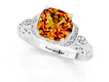 White gold Cushion Cut Citrine Solitaire Ring with Filigree Band and Four-Prong Setting_73