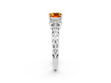 White gold Cushion Cut Citrine Solitaire Ring with Filigree Band and Four-Prong Setting_74