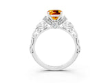 White gold Cushion Cut Citrine Solitaire Ring with Filigree Band and Four-Prong Setting_75