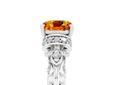 White gold Cushion Cut Citrine Solitaire Ring with Filigree Band and Four-Prong Setting_77