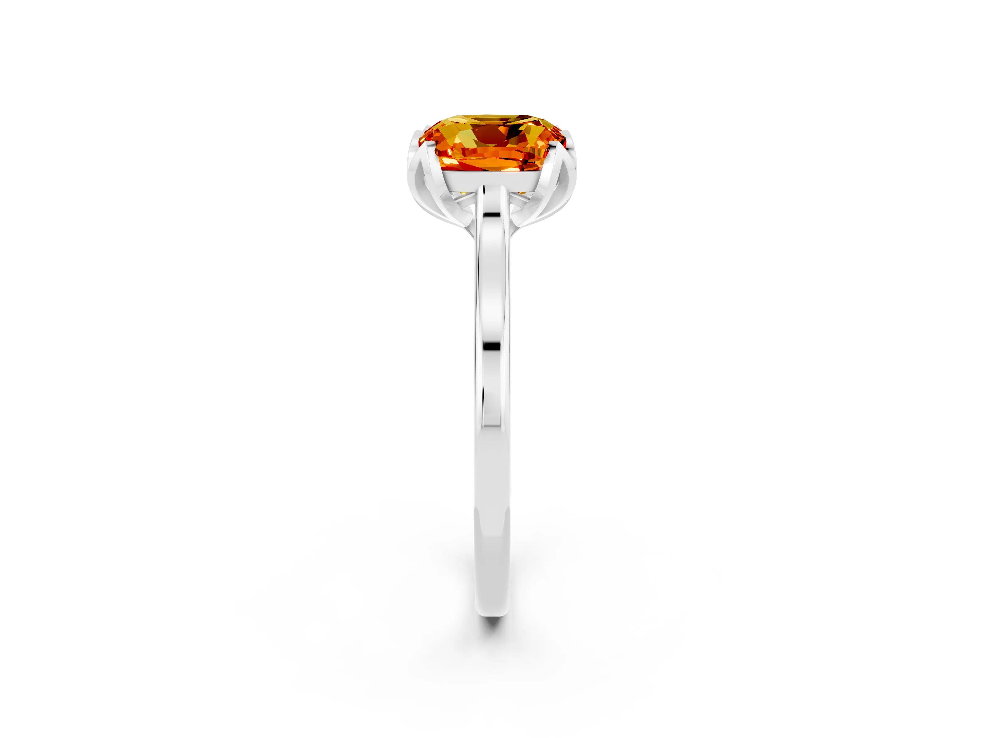 White gold Cushion Cut Citrine Solitaire Ring with Flower Prong Setting and Classic Band_14