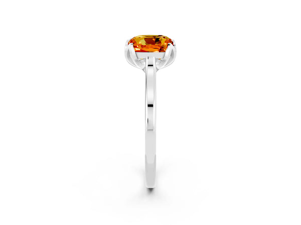 White gold Cushion Cut Citrine Solitaire Ring with Flower Prong Setting and Classic Band