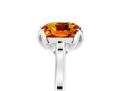 White gold Cushion Cut Citrine Solitaire Ring with Flower Prong Setting and Classic Band_17