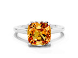 White gold Cushion Cut Citrine Solitaire Ring with Flower Prong Setting and Classic Band_24