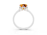 White gold Cushion Cut Citrine Solitaire Ring with Flower Prong Setting and Classic Band_27