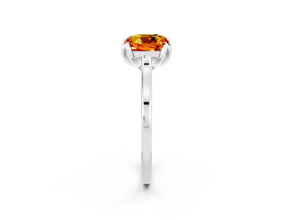 White gold Cushion Cut Citrine Solitaire Ring with Flower Prong Setting and Classic Band