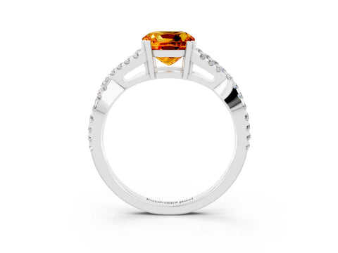 White gold Cushion Cut Citrine Solitaire Ring with Four-Prong Setting and Twisted Pavé Band_3