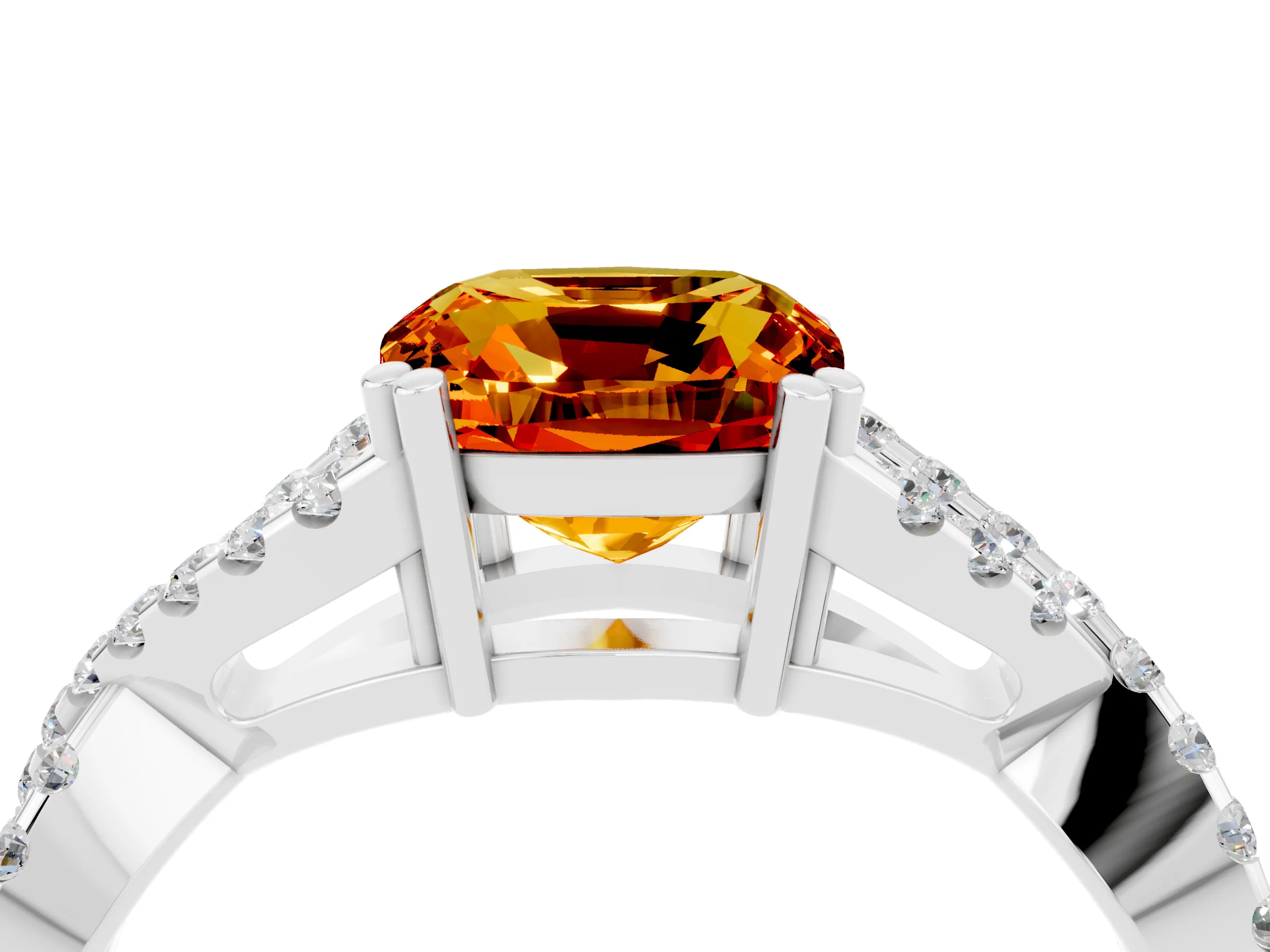 White gold Cushion Cut Citrine Solitaire Ring with Four-Prong Setting and Twisted Pavé Band_4