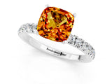 White gold Cushion Cut Citrine Solitaire Ring with Pavé Accents and Four-Prong Setting_1