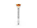 White gold Cushion Cut Citrine Solitaire Ring with Pavé Accents and Four-Prong Setting_2