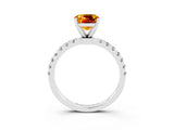 White gold Cushion Cut Citrine Solitaire Ring with Pavé Accents and Four-Prong Setting_3