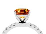 White gold Cushion Cut Citrine Solitaire Ring with Pavé Accents and Four-Prong Setting_4