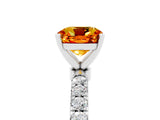White gold Cushion Cut Citrine Solitaire Ring with Pavé Accents and Four-Prong Setting_5