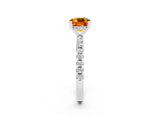 White gold Cushion Cut Citrine Solitaire Ring with Pavé Band and Four-Prong Setting_26