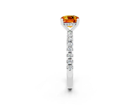 White gold Cushion Cut Citrine Solitaire Ring with Pavé Band and Four-Prong Setting_26