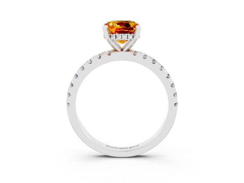 White gold Cushion Cut Citrine Solitaire Ring with Pavé Band and Four-Prong Setting_27